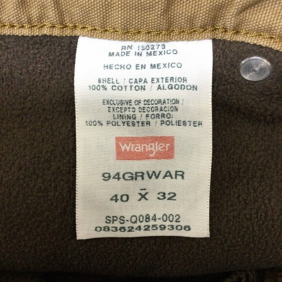Wrangler Mens Carpenter Pants Fleece lined Cotton Tan Pants 94grwar Size 40 x 32 - Picture 5 of 6